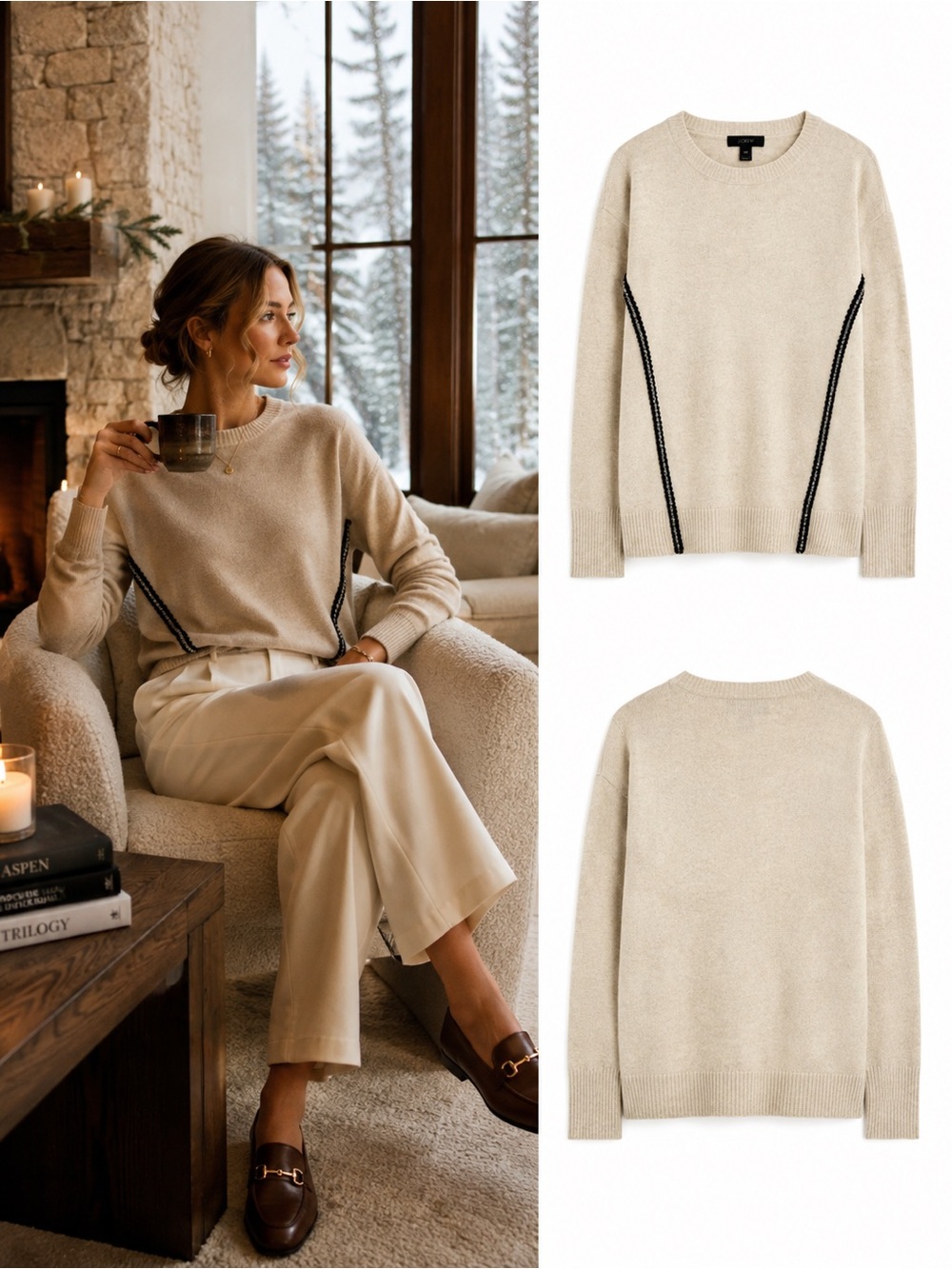 J.Crew Collection 100% Wool Rhinestone Sweater XXS Oatmeal Beige Size Large